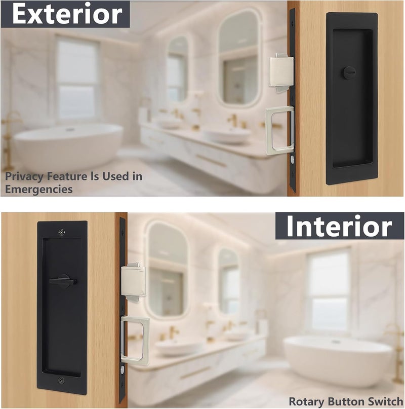 Foswdero Pocket Door Hardware, Pocket Door Lock with Handles and Pull for Bathroom, Modern Rectangle, Pop-Up Design, Fits Doors from 1 3/8" to 2" Thick (Matte Black, 1801) - Image 5